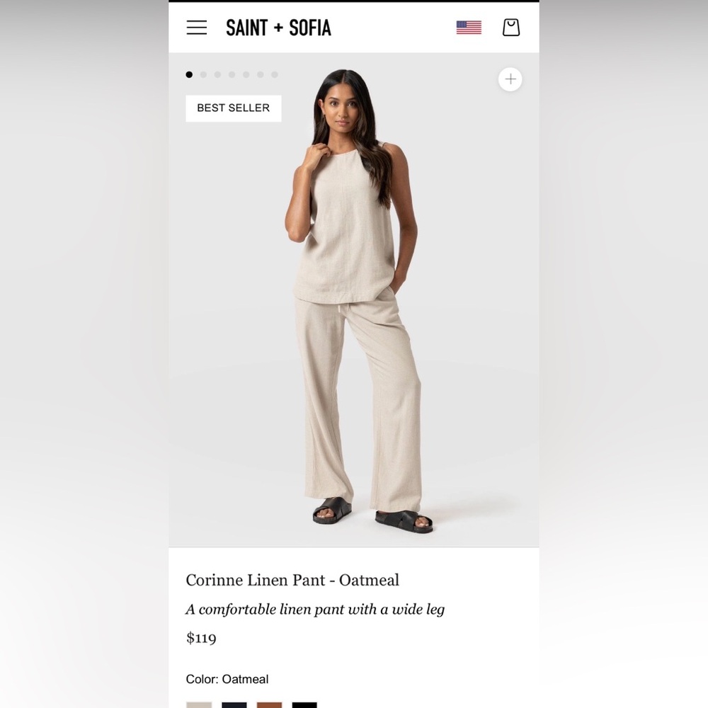 Saint + Sofia Oatmeal Wide Leg Pants